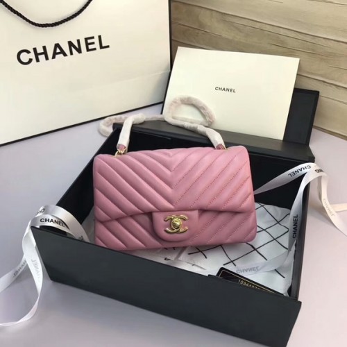 Bolsos con solapa clásica de Chanel Cuero de piel de oveja original rosa claro 1116 Oro