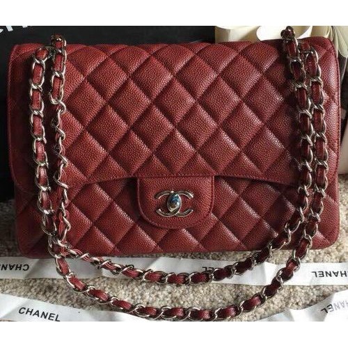 Chanel Classic Flap Bolsos Original Caviar Leather A1113 Borgoña