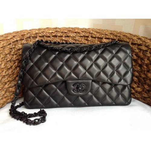 Chanel Classic Flap Bolsos Original Lambskin Leather A1113 Negro