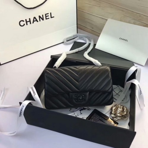 Chanel Classic Flap Bolsos Cuero de piel de oveja original 1116 Negro