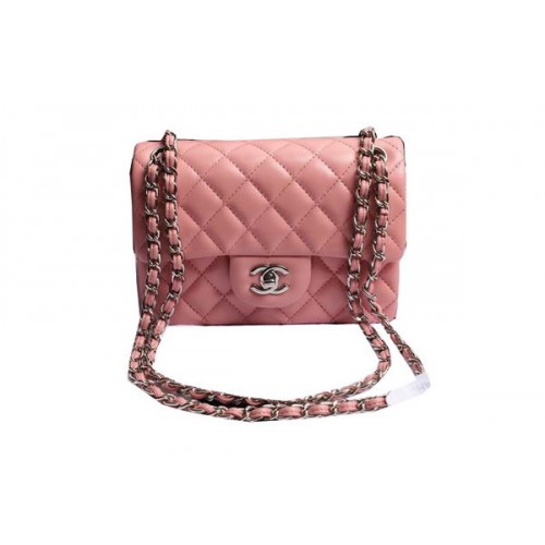 Chanel Classic Flap Bolsos Rosa Original Cuero de piel de oveja A1116 Plata