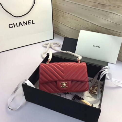 Chanel Classic Flap Bolsos Rojo Original Cuero de piel de oveja 1116 Oro