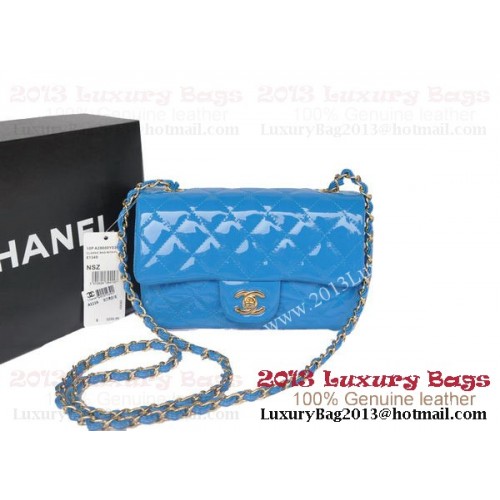 Chanel Classic Flap Bolsos SkyBlue Original Charol A1116 Oro