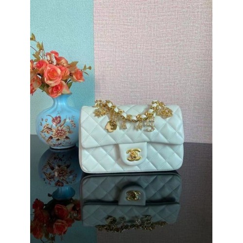 Chanel Classic Flap Shoulder Bag Original piel de oveja AS2326 Blanco