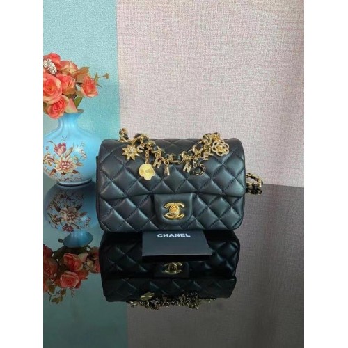 Chanel Classic Flap Shoulder Bag Original piel de oveja AS2326 negro