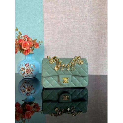 Chanel Classic Flap Shoulder Bag Original piel de oveja AS2326 verde