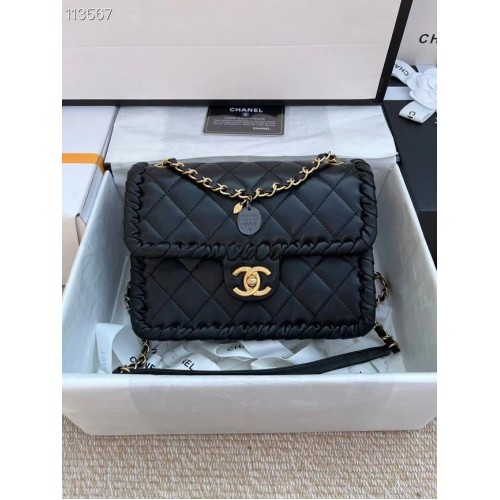 Chanel Classic Flap Shoulder Bag Original piel de oveja AS6075 negro