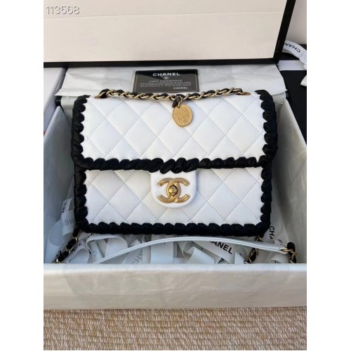 Chanel Classic Flap Shoulder Bag Original piel de oveja AS6075 blanco
