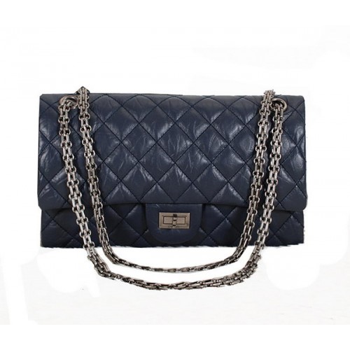 Chanel Classic Flap Bolsos de hombro A226 Azul Piel de oveja Cuero Plata