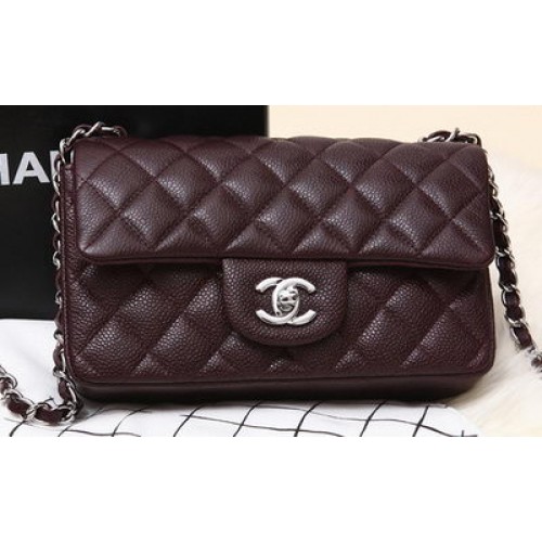 Minibolso Chanel Classic Flap Borgoña Original Cannage Pattern CHA1280 Plata