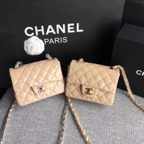 Chanel Classic Flap mini Bolso Cuero Original A1115 Albaricoque