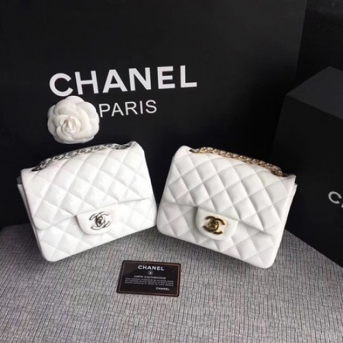 Chanel Classic Flap mini Bolso Cuero Original A1115 Blanco