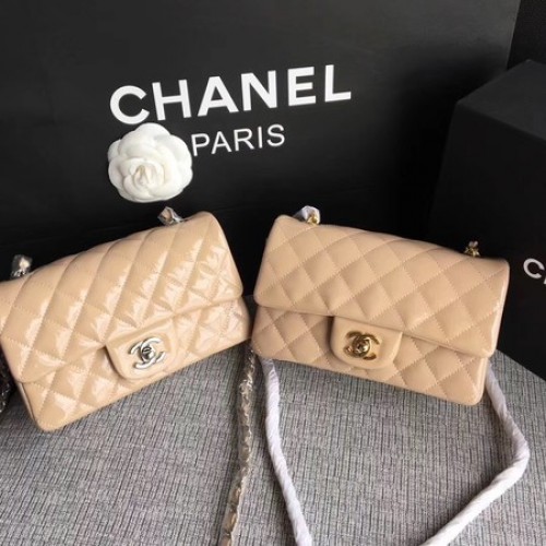 Chanel Classic Flap mini Bolso Cuero Original A1117 Albaricoque