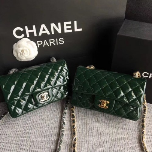Chanel Classic Flap mini Bolso Cuero Original A1117 Verde