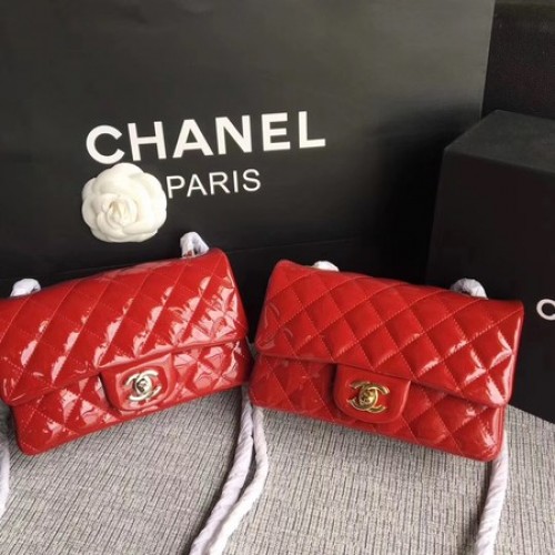 Chanel Classic Flap mini Bolso Cuero Original A1117 Rojo