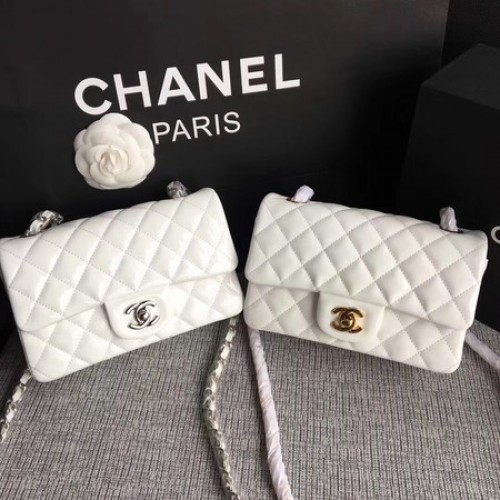 Chanel Classic Flap mini Bolso Cuero Original A1117 Blanco