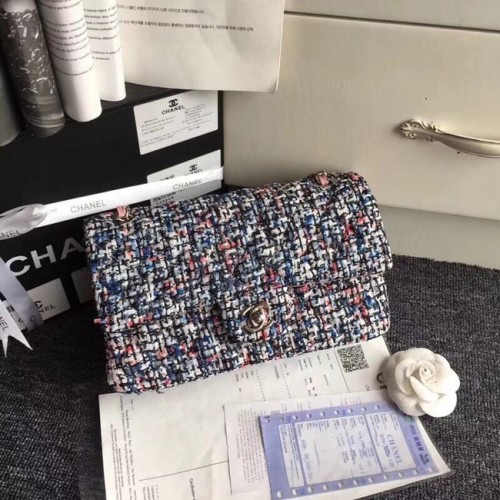 Chanel Classic Bolso bordado Tweed Silver-Tone Metal A01112 gery pink