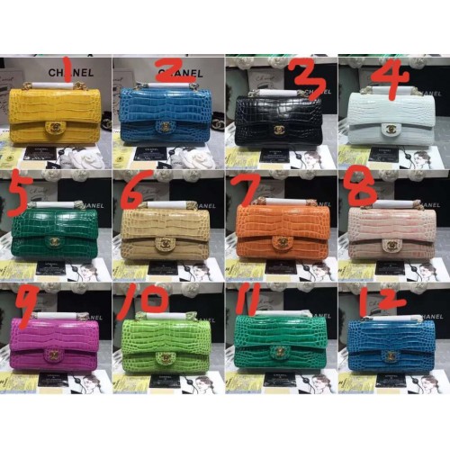 Chanel Bolso Clásico Original Cocodrilo Metal Dorado A01112