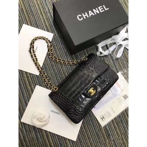Chanel Bolso clásico Original Alligator Gold-Tone Metal A01112 negro