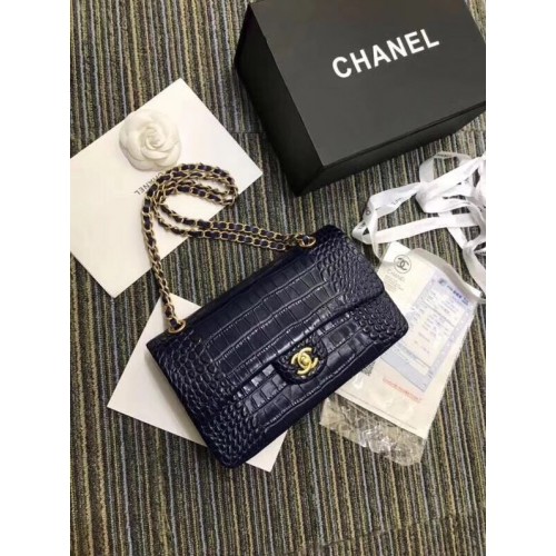 Chanel Bolso clásico Original Cocodrilo Metal dorado A01112 azul oscuro