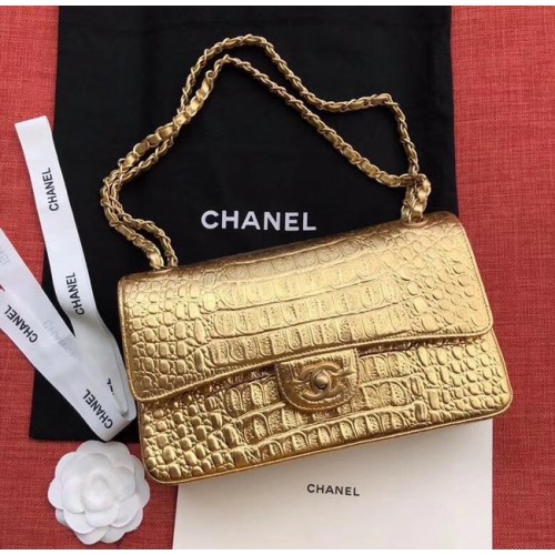 Chanel Bolso clásico Original Cocodrilo Metal dorado A01112 dorado