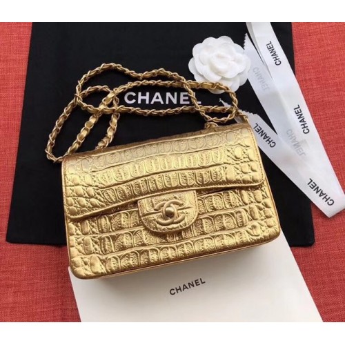 Chanel Bolso clásico Original Cocodrilo Metal dorado A01116 dorado