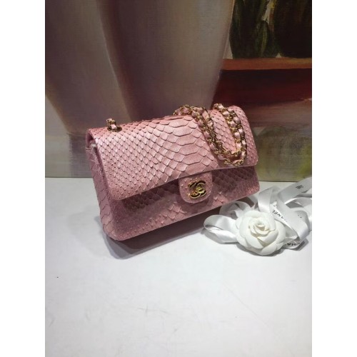 Chanel Bolso clásico Python Metal dorado A01112 rosa