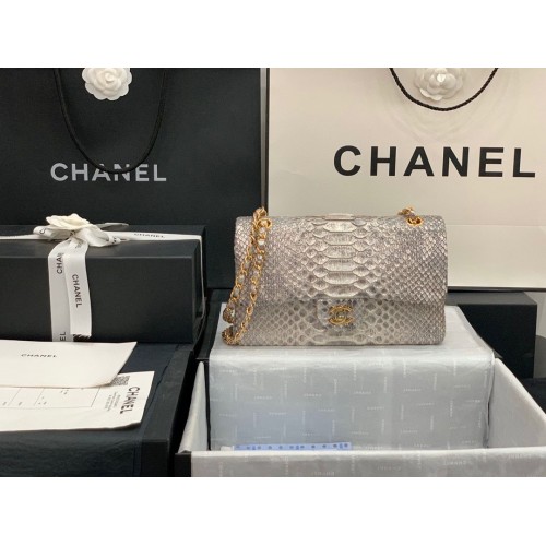 Chanel Classic Bolso Python Cuero Plata A01112 Oro Hardware