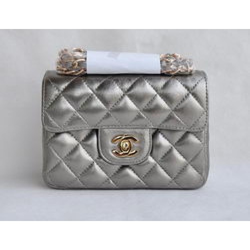 Bolso clásico con solapa acolchada con cadena dorada de piel de cordero gris hierro de Chanel 1115