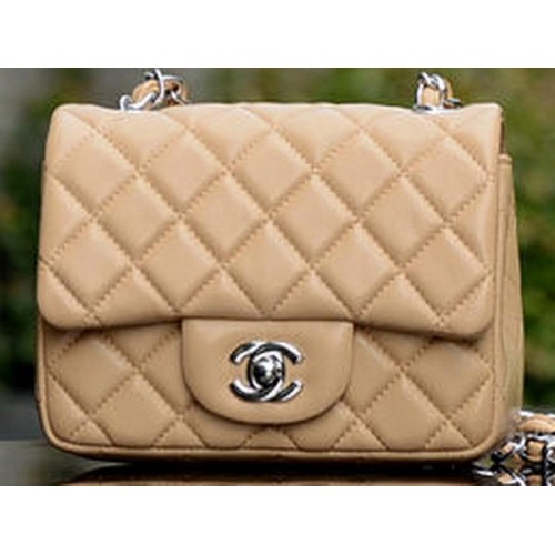 Chanel Classic MINI Flap Bag Apricot Sheepskin A37585 Plata
