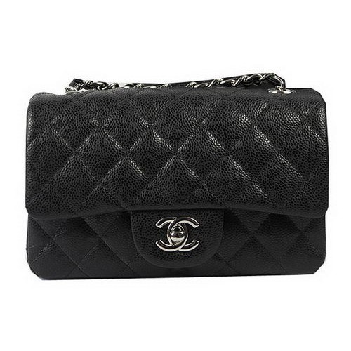 Chanel Classic MINI Flap Bag Negro Patrón Cannage CF1119 Plata