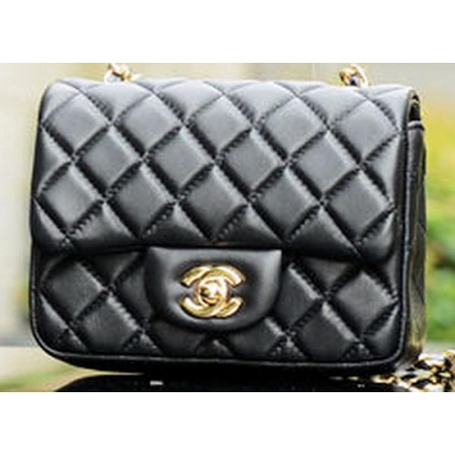 Chanel Classic MINI Bolso con solapa Piel de oveja negra A37585 Oro