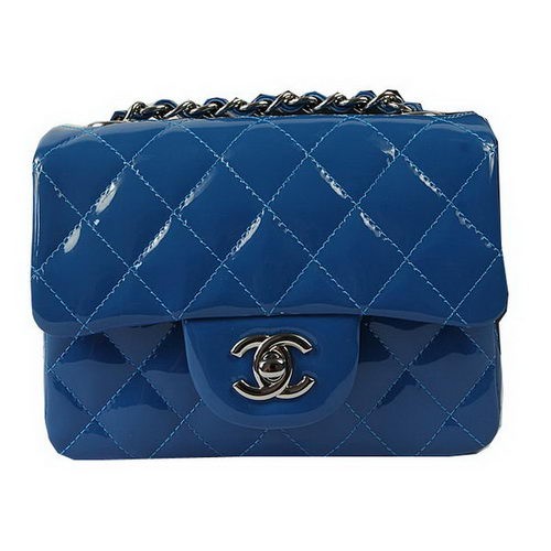 Chanel Classic MINI Flap Bag Azul Original Charol CF1115 Plata