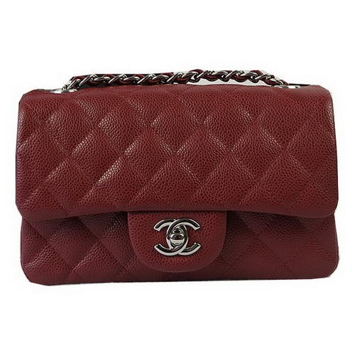 Chanel Classic MINI Flap Bag Burdeos Patrón Cannage CF1119 Plata