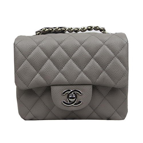 Chanel Classic MINI Flap Bag CF1115 Grey Cannage Pattern Silver