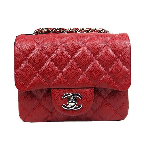Chanel Classic MINI Flap Bag CF1115 Rojo Cannage Patrón Plata