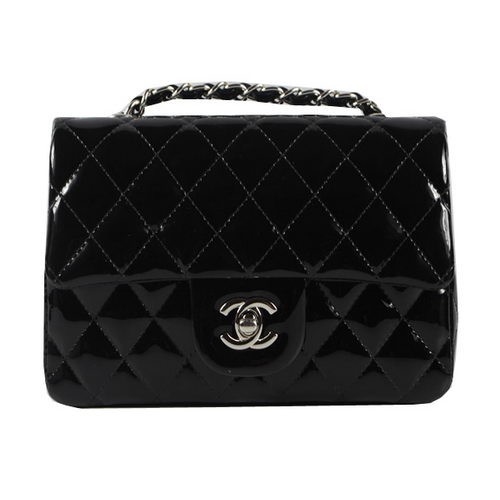Chanel Classic MINI Flap Bag CF1119 Negro Charol Plata
