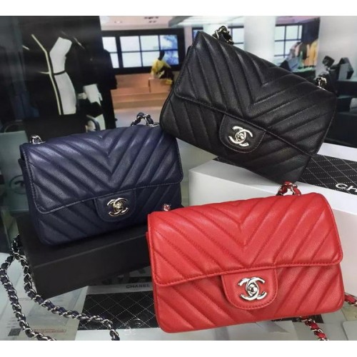 Chanel Classic MINI Bolso con solapa Chevron Caviar Leather V8500