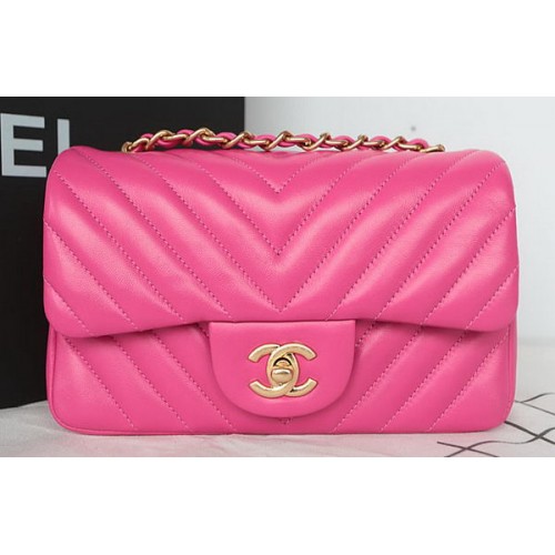 Chanel Classic MINI Flap Bag Chevron piel de oveja cuero A1119 Rose