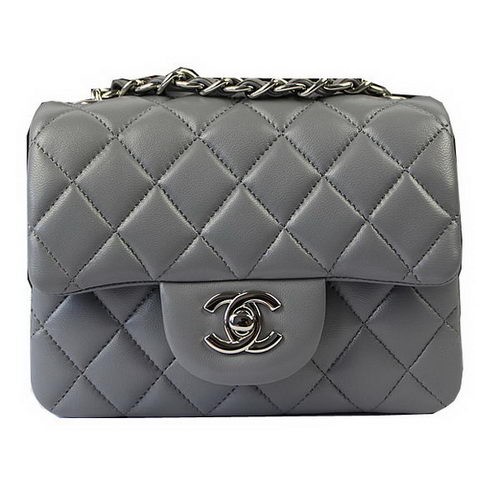 Chanel Classic MINI Flap Bag Gris Original Piel de Oveja CF1115 Plata