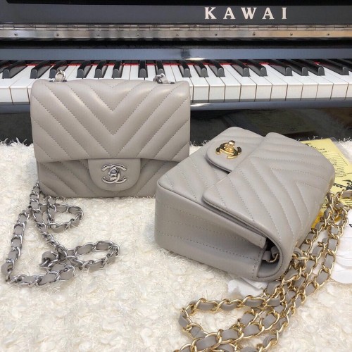Chanel Classic MINI Flap Bag Original Piel de Oveja A1115 Gris