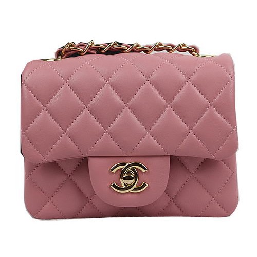 Chanel Classic MINI Flap Bag Rosa Original Piel de Oveja CF1115 Oro
