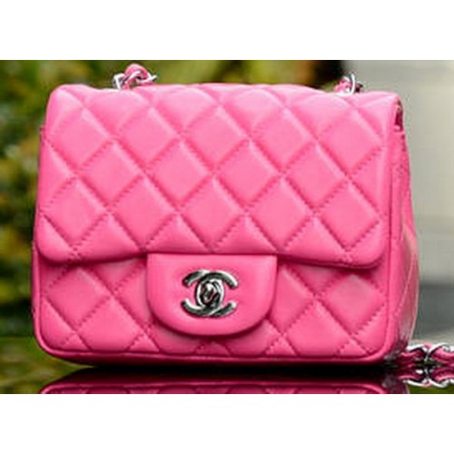 Chanel Classic MINI Flap Bag Rose Piel de oveja A37585 Plata