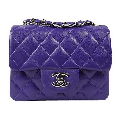 Chanel Classic MINI Flap Bag Violeta Original Piel de Oveja CF1115 Plata