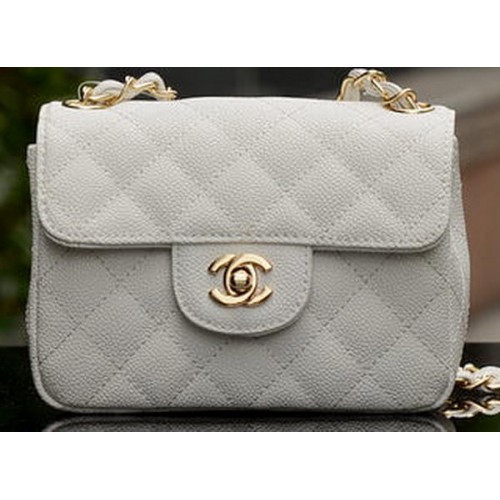 Chanel Classic MINI Bolso con solapa Blanco Patrón Cannage A1115 Oro