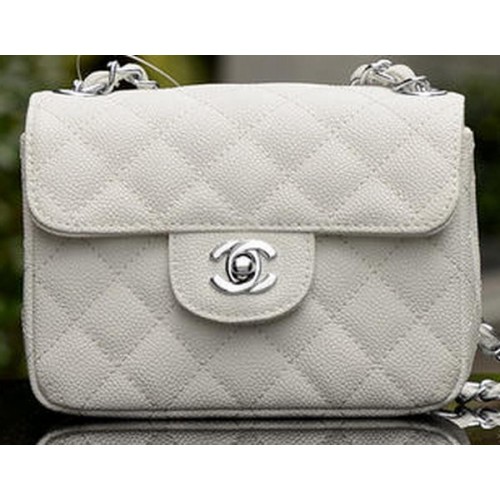 Chanel Classic MINI Flap Bag Blanco Cannage Patrón A1115 Plata