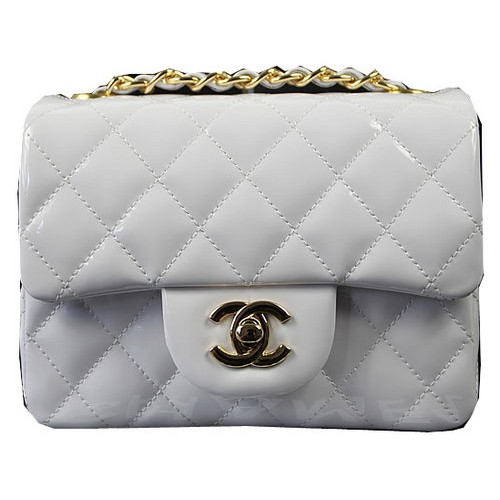 Chanel Classic MINI Flap Bag Blanco Original Charol CF1115 Oro