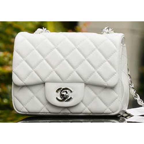 Chanel Classic MINI Flap Bag Piel de oveja blanca A37585 Plata