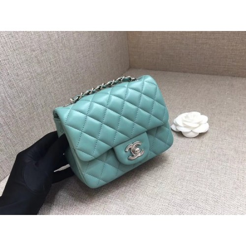 Chanel Classic MINI Flap Bag original Piel de oveja A1115 Cadena de plata azul claro