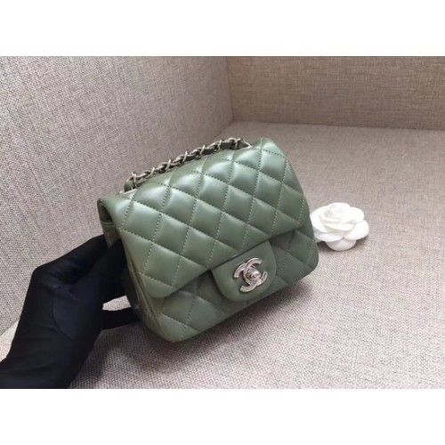 Chanel Classic MINI Flap Bag original piel de oveja A1115 verde cadena de plata
